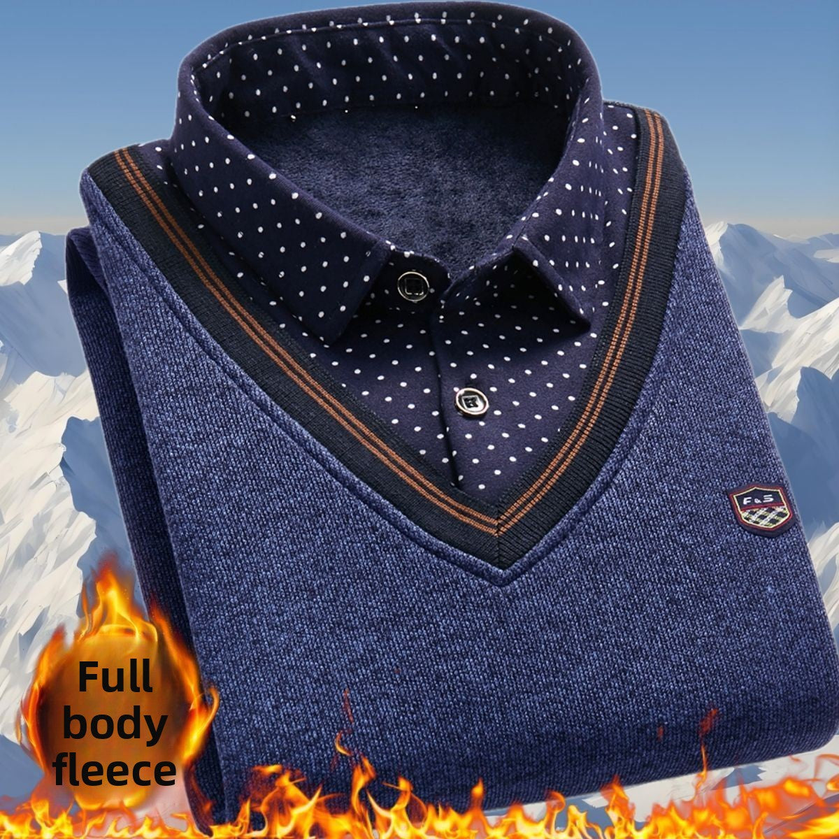 Winter fleece knitted sweater - fake two pieces