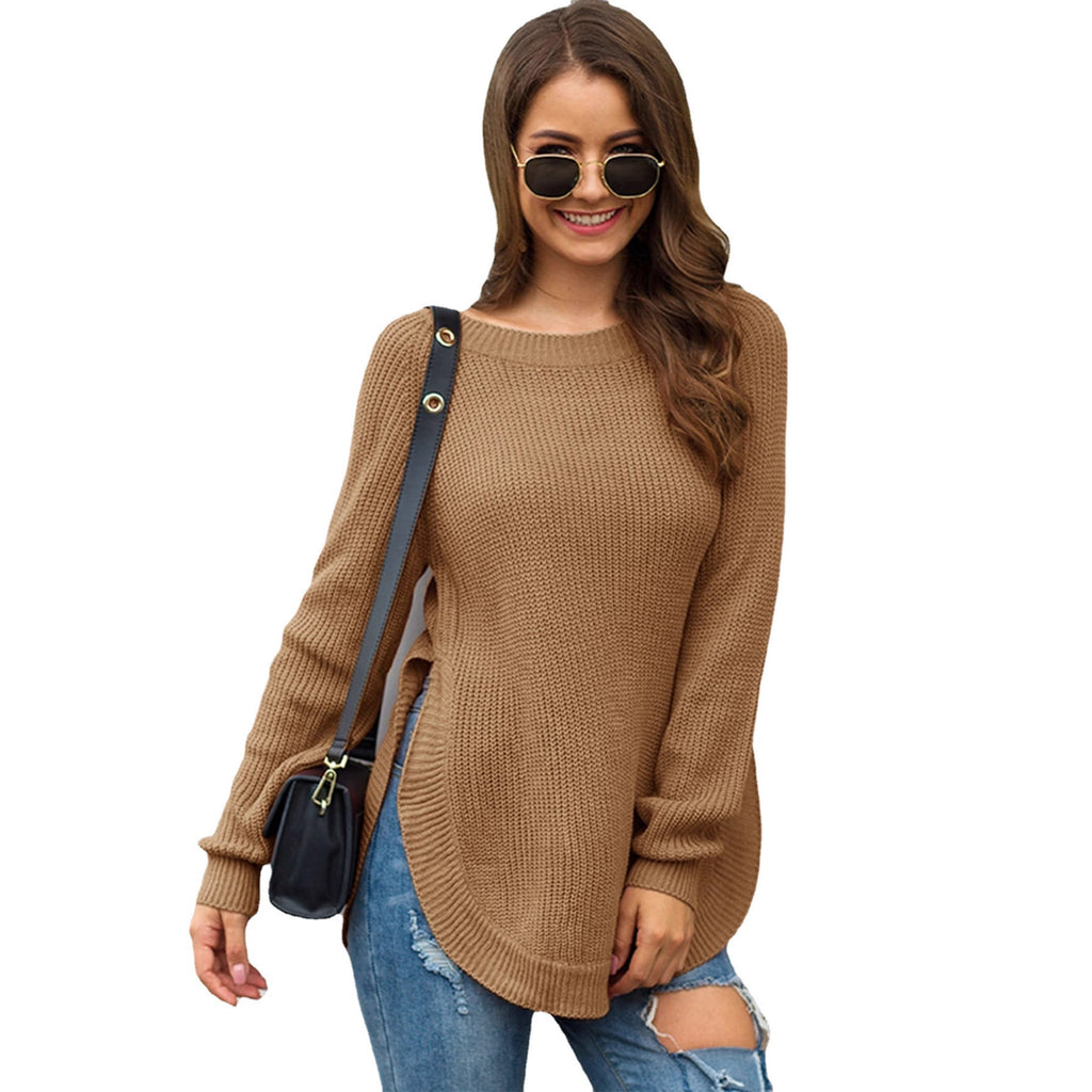 Crew neck long-sleeved pullover sweater