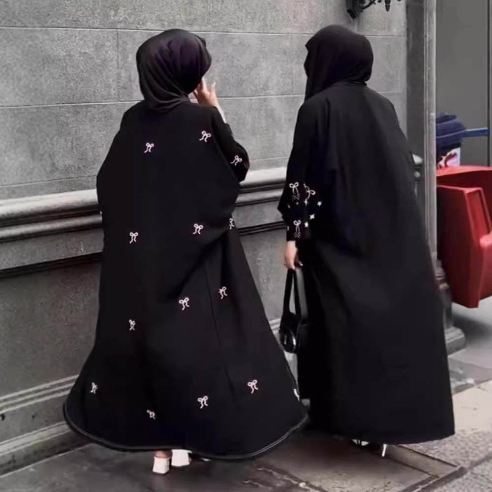 Embroidered and diamond-encrusted long robe