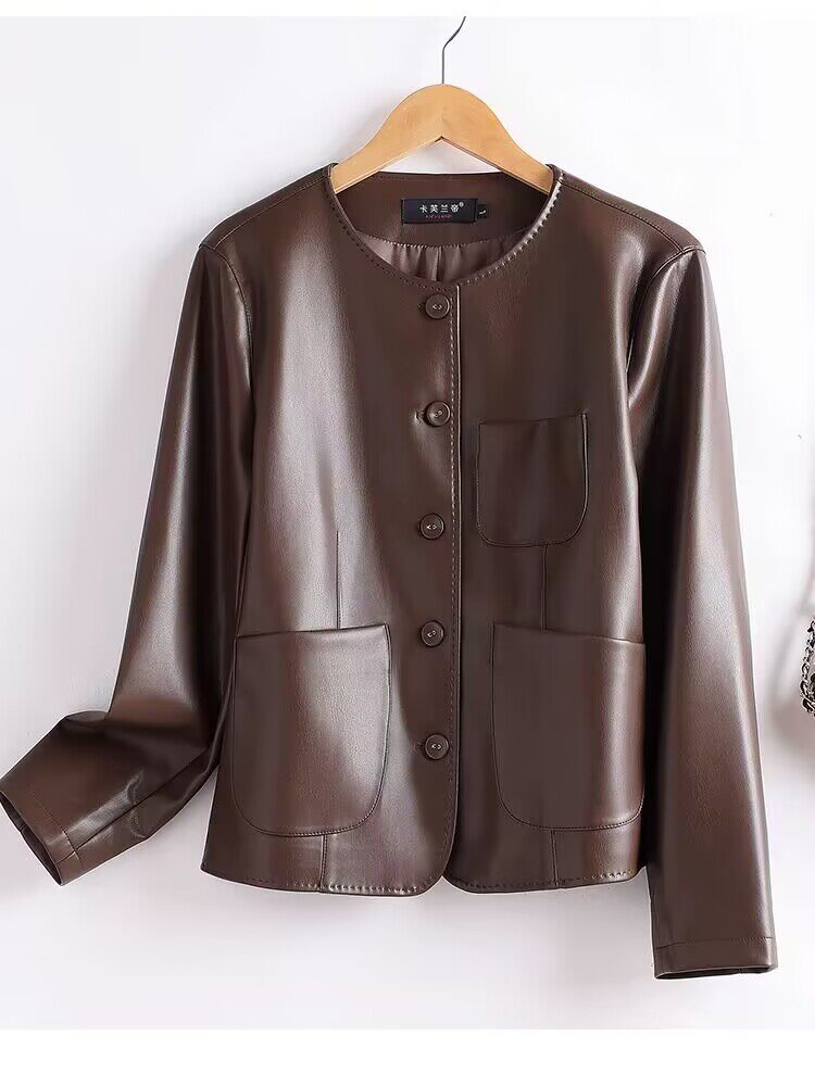 Women's Sheepskin Leather Jacket Slim Fit Short Coat
