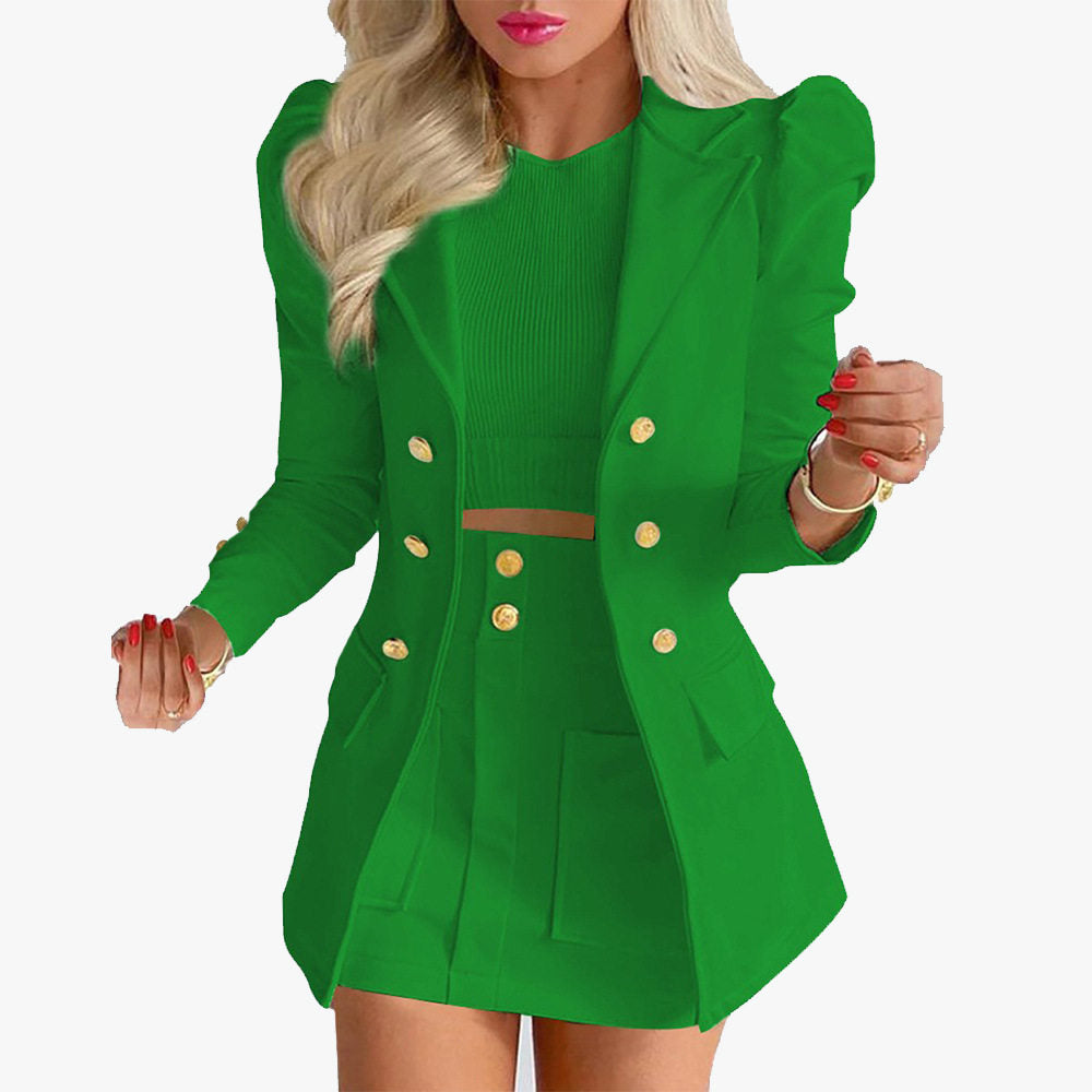 Women's suit set - Cardigan top with short skirt