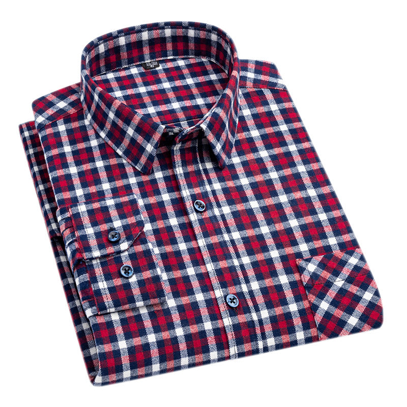 Men's Long-Sleeved Cotton Brushed Plaid Shirt