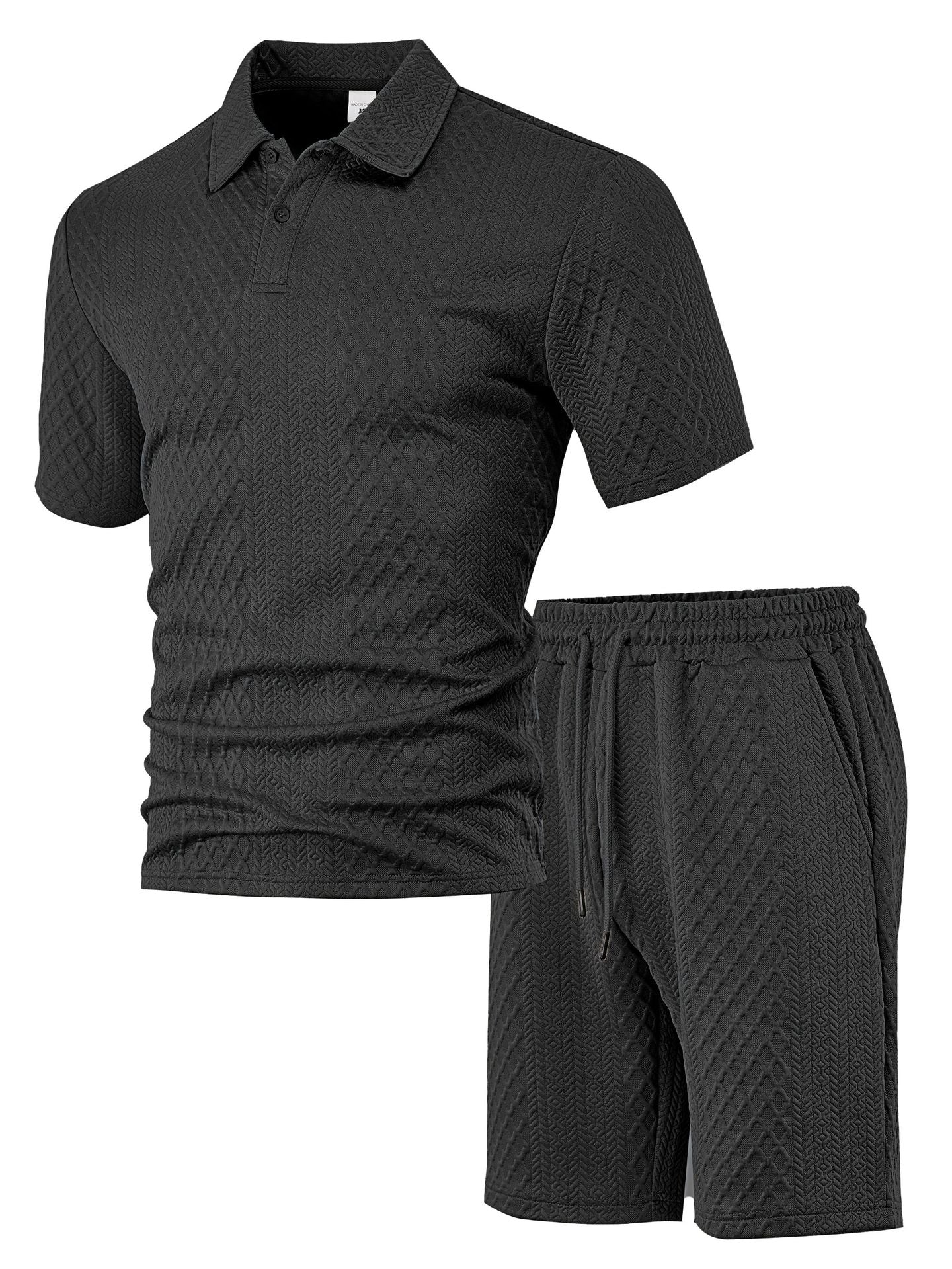 Jacquard fabric men's POLO shirt short-sleeved set