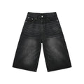 Washed distressed cropped denim shorts