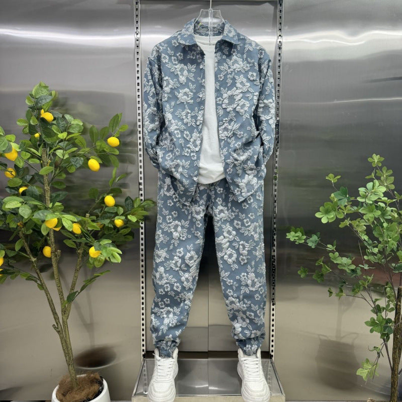 Two-piece embossed short pants for men