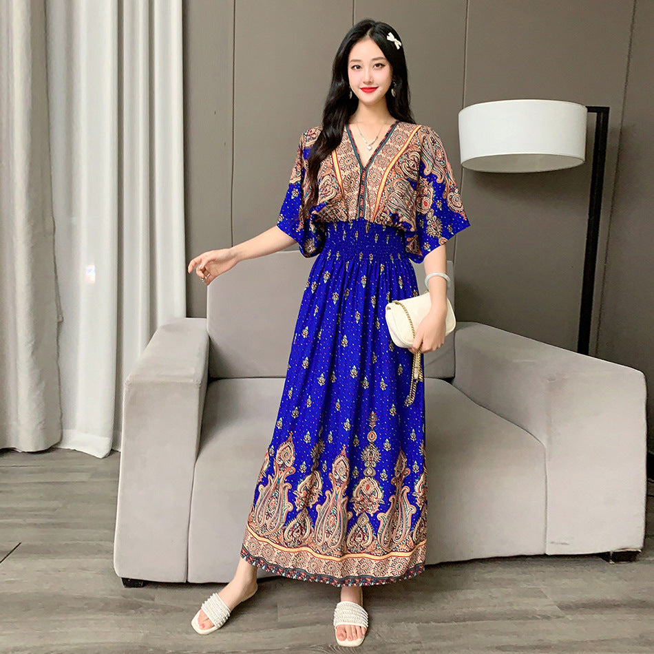 V-neck beach vacation dress