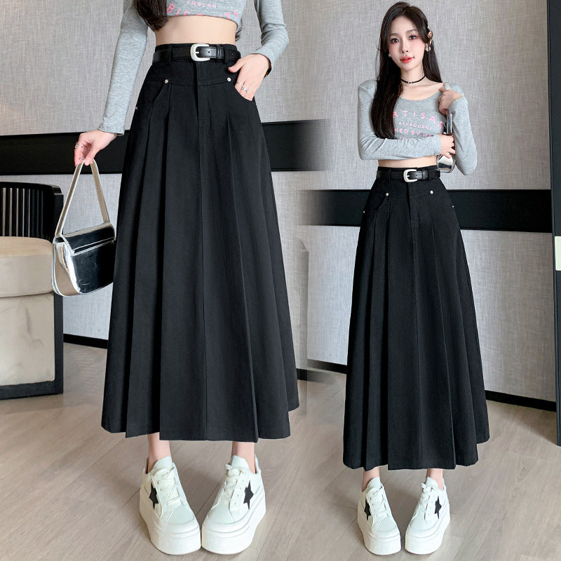 Denim Pleated Skirt