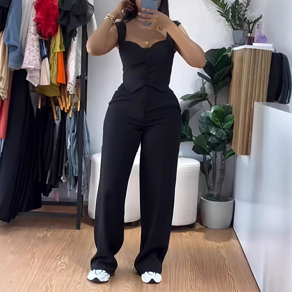 Thong tight-fitting tank top plus wide-leg pants set