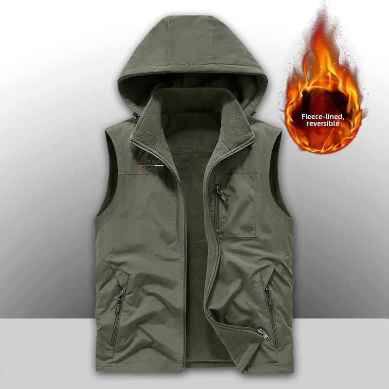 Reversible Fleece-Lined Multi-Pocket Vest for Men