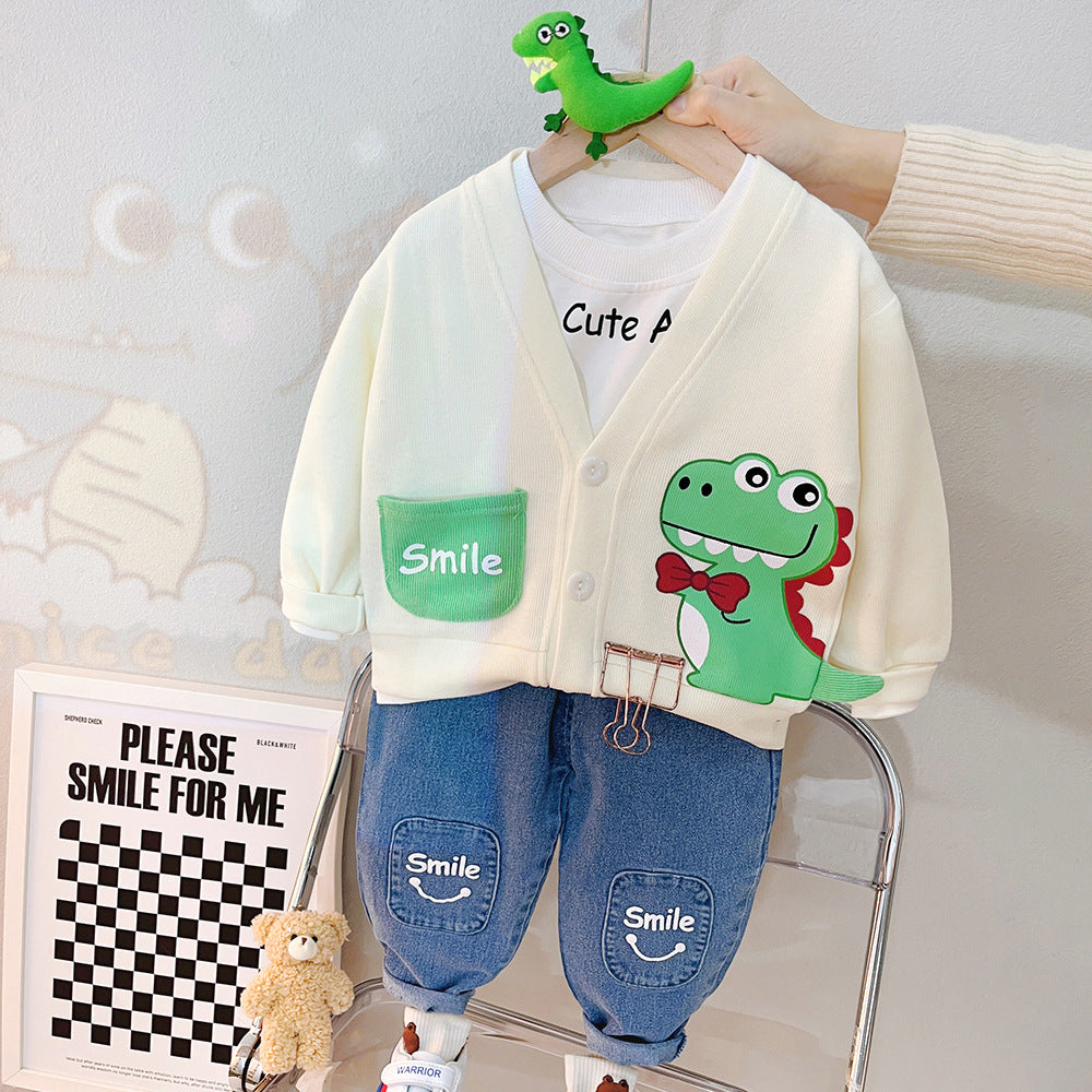 Children's clothes - Three-piece set cardigan, top, and pants