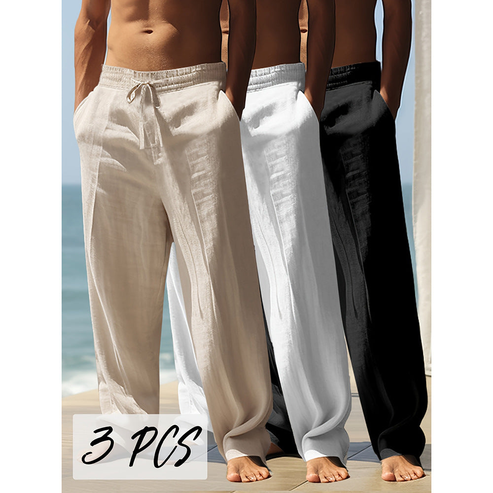 Men's Straight Leg Casual Pants with Drawstring Waist