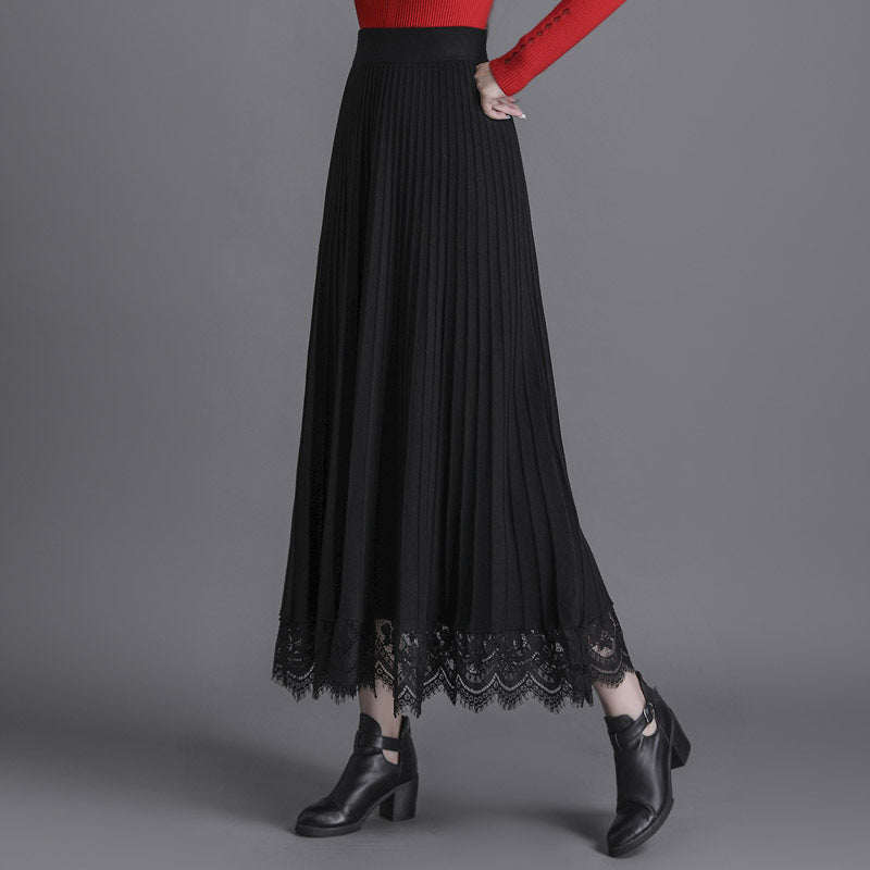 Women's Knitted Pleated Mid-Length Skirt
