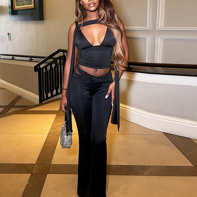 V-neck top with fitted trousers