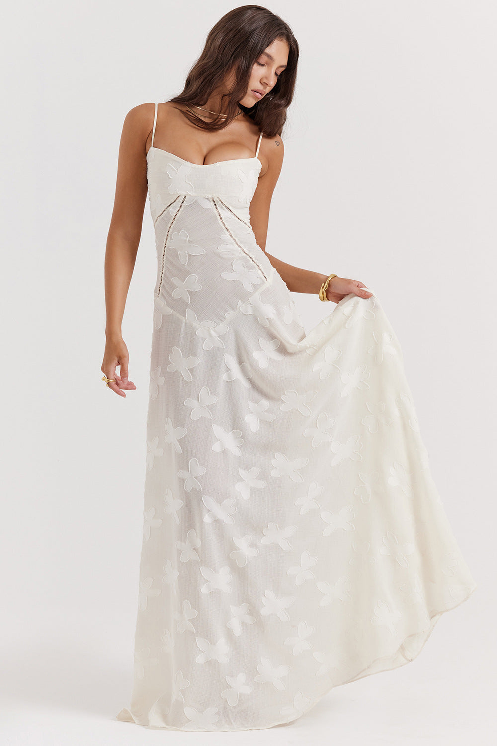 French Lace Strap Dress Women Elegant Long Skirt