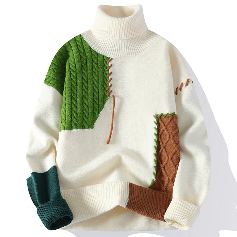 Color Blocked Loose Fit Knit Sweater for Men