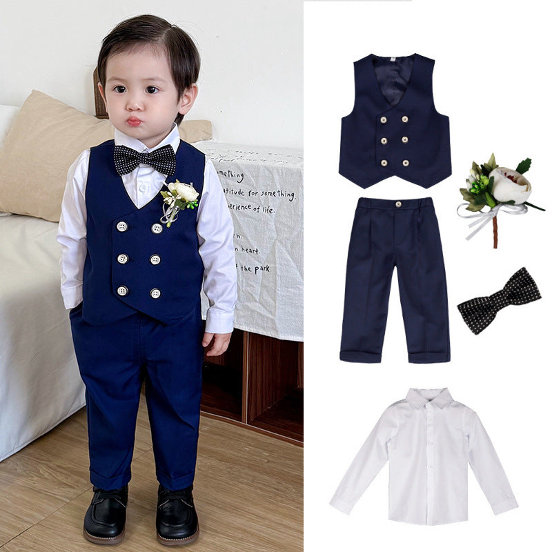 Boys' Formal Suit Set with Bow Tie and Corsage