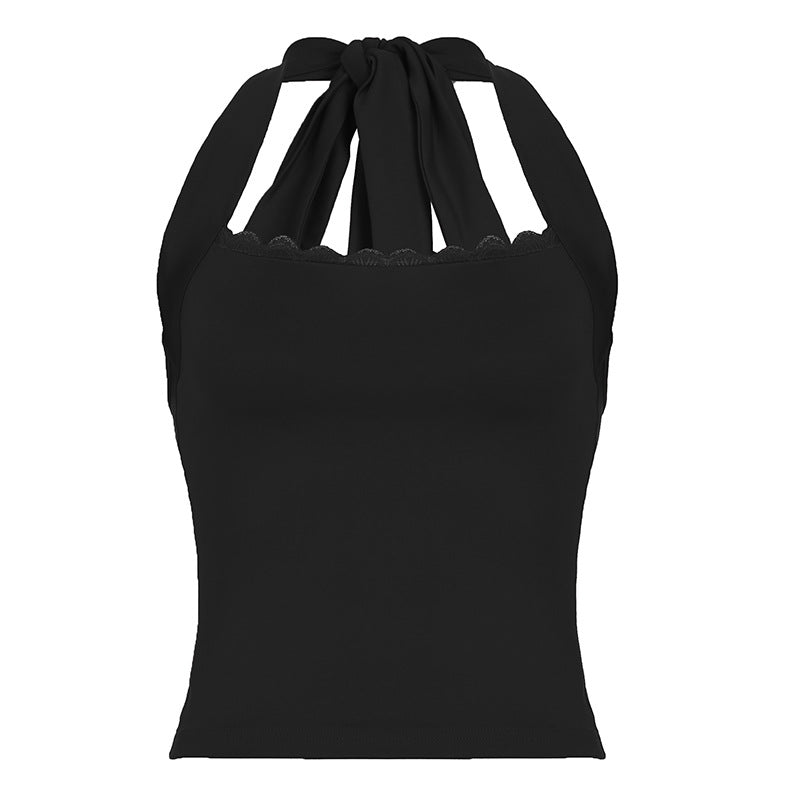Lace Stitching Slim-fit Halter Neck Top