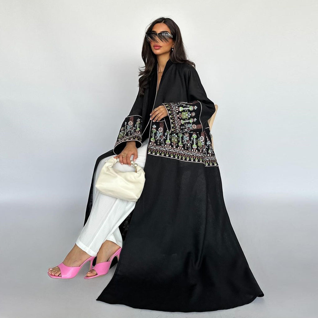 Cardigan with embroidered patterns and long robe