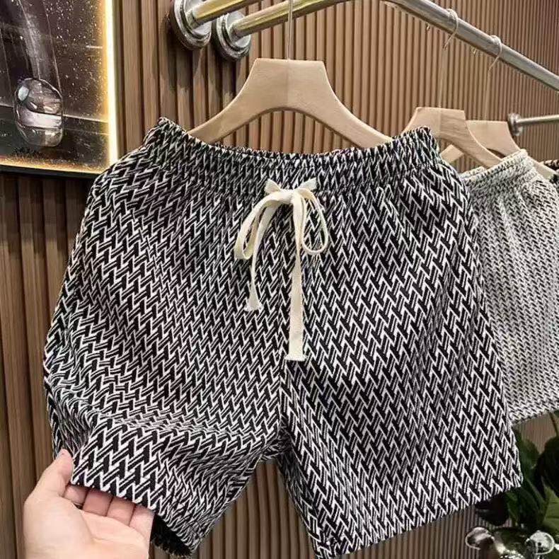 Men's Casual Houndstooth Shorts with Tie Waist