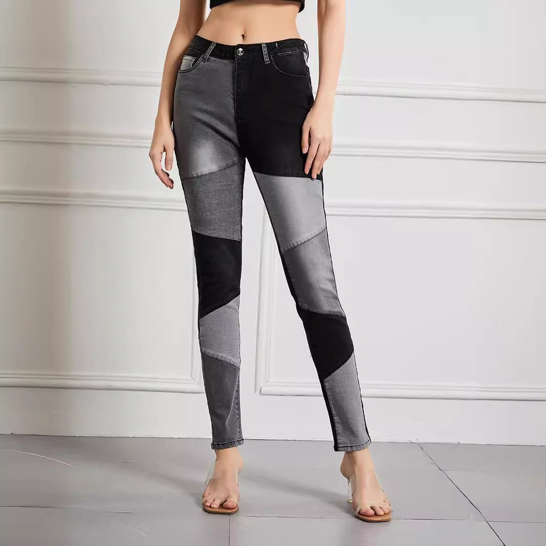 High-waisted color-blocked denim pants