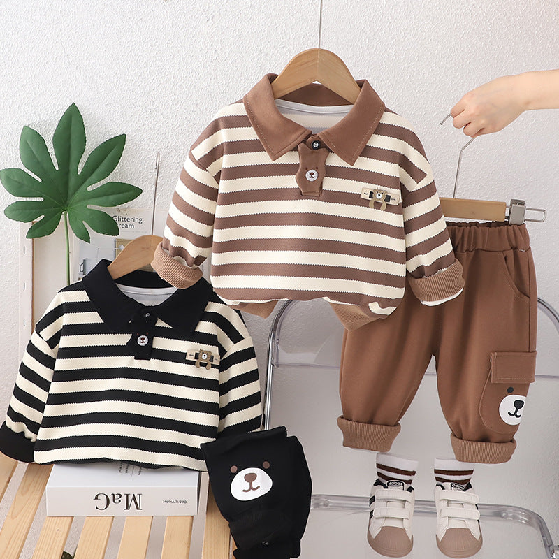 Children's Striped Bear Cotton Two-Piece Set