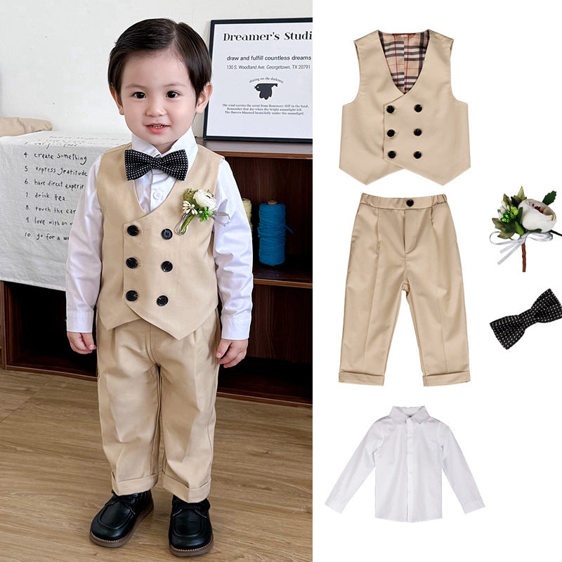 Boys' Formal Suit Set with Bow Tie and Corsage