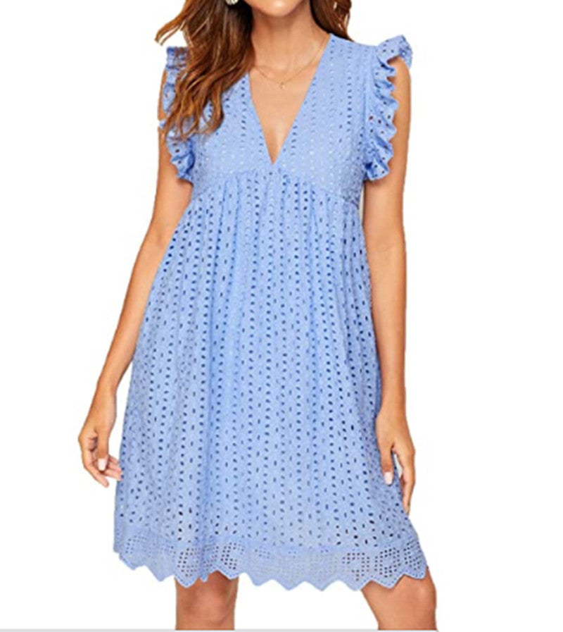Lace Jacquard Mid-Length Dress with Pockets