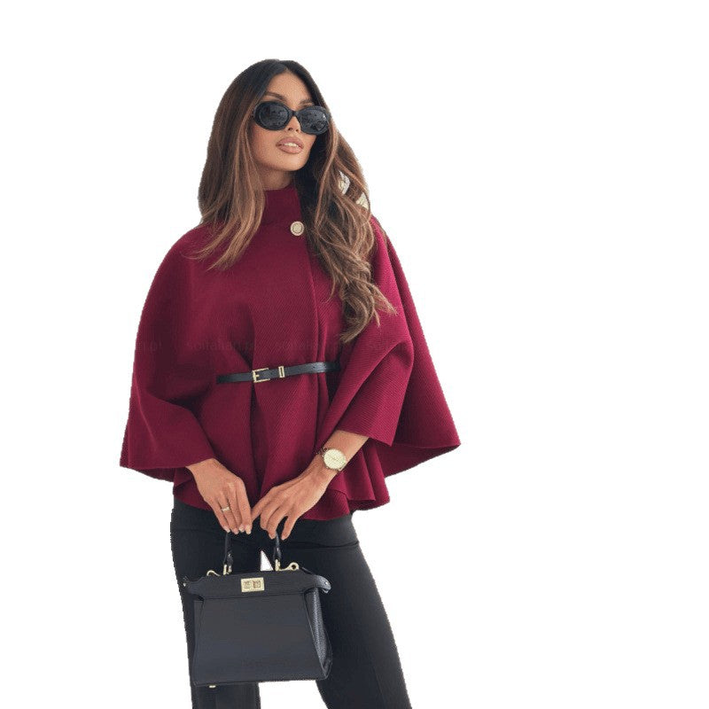 Women's Autumn Winter Woolen A-Line Cape Coat