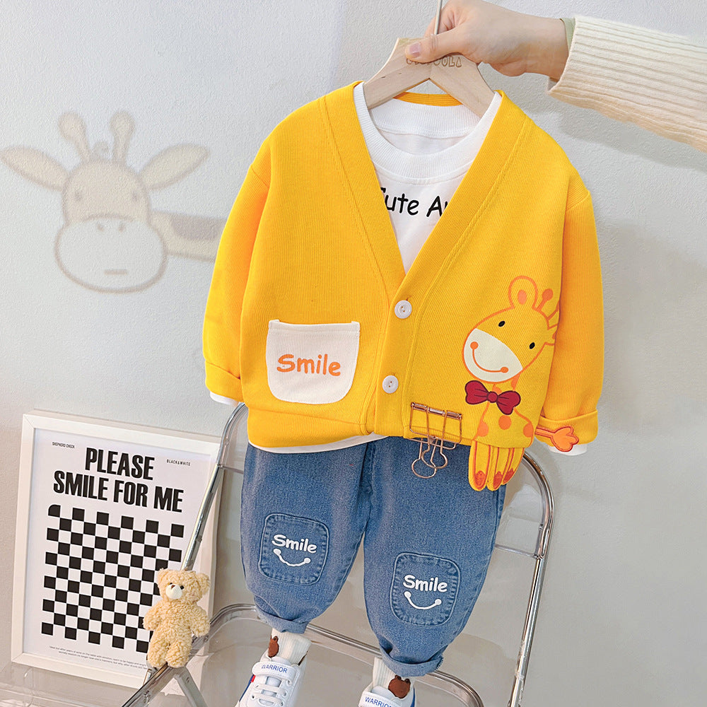 Children's clothes - Three-piece set cardigan, top, and pants