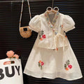 Girls' Vintage Bubble Sleeve Hanfu Two-Piece Set