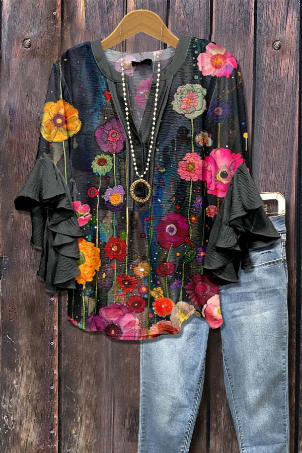 V Neck Lotus Edge T-Shirt for Women