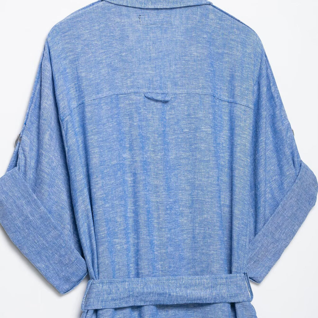 Women's Short sleeved Dress with Linen Blended Belt