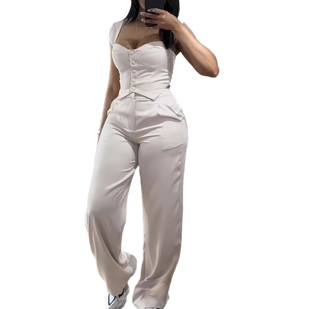 Thong tight-fitting tank top plus wide-leg pants set
