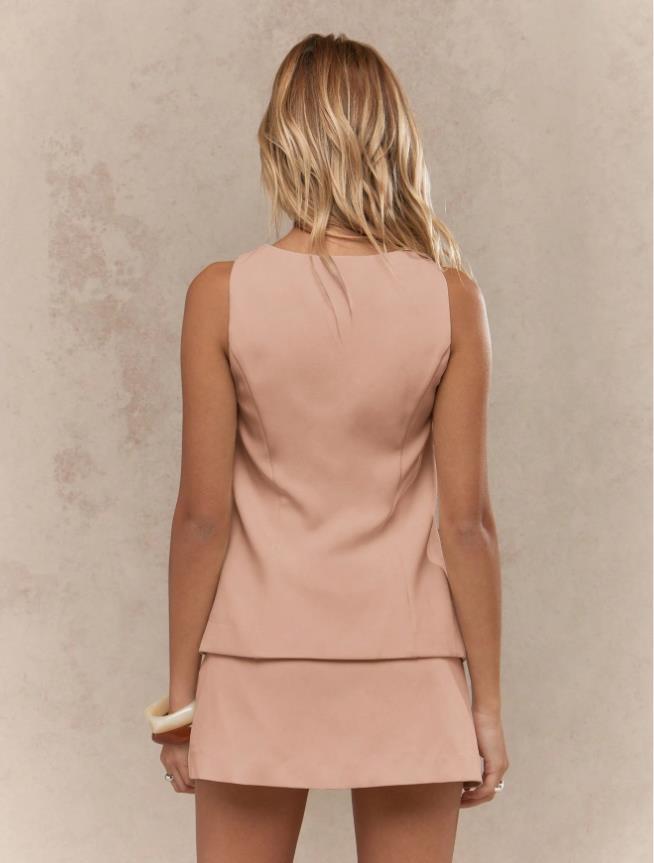 Women's Button Square Neck Sleeveless Vest and Mini Skirt Set