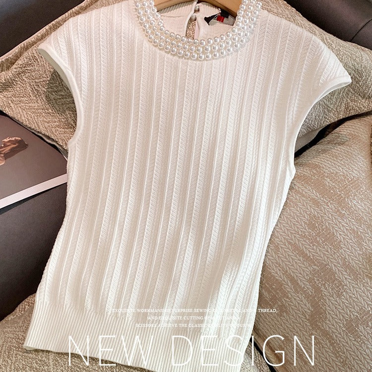 Women's knitted sweater, vest, pearl knitted top
