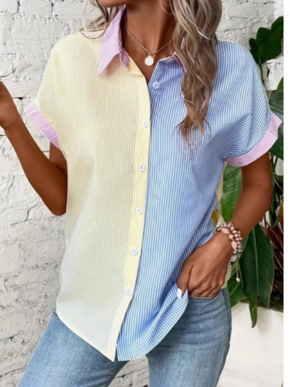 Dragonfly Flower Print Short-Sleeved Shirt