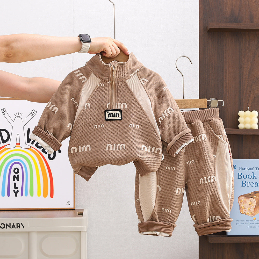 Children's Jacquard Letter Half-Zip Two-Piece