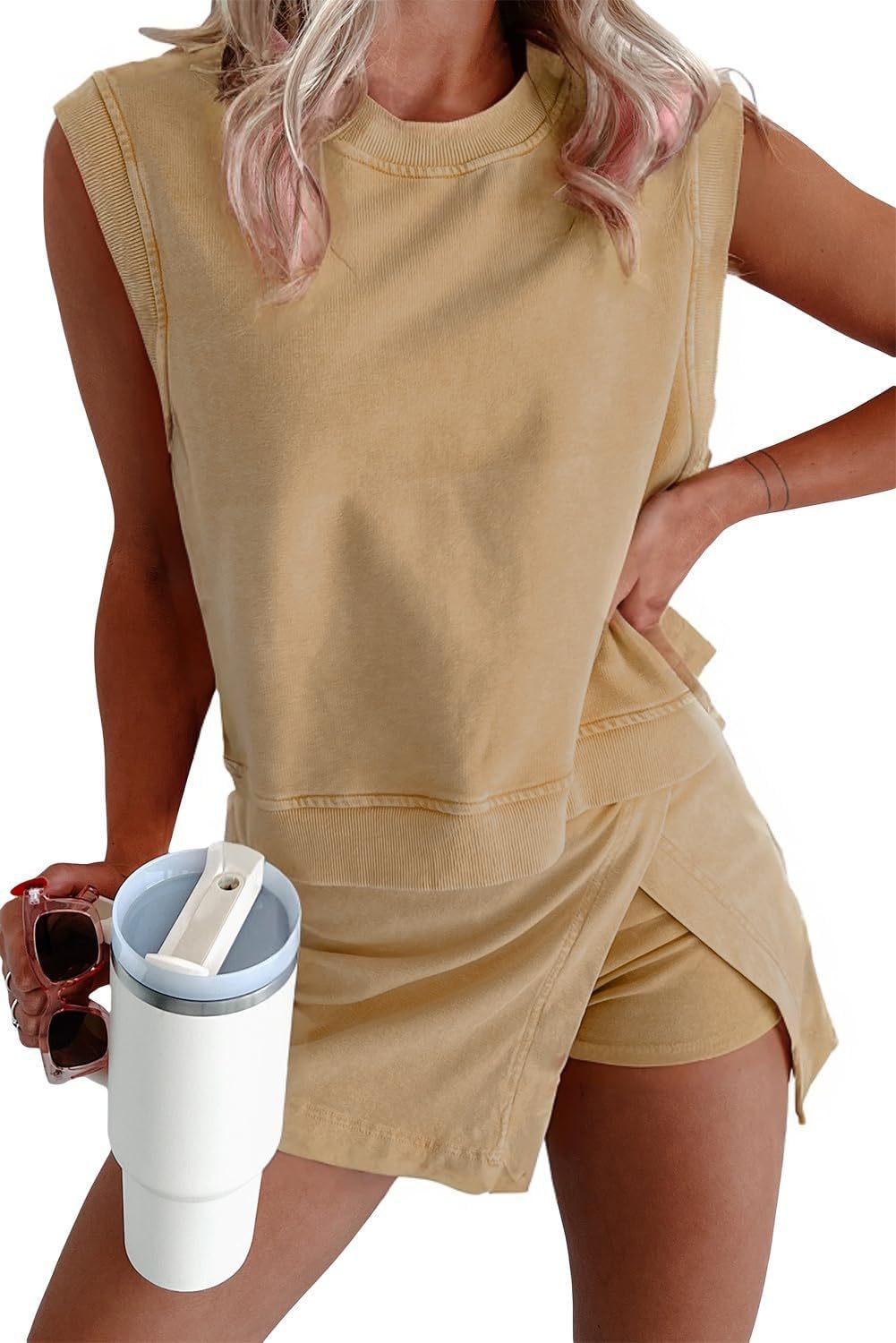 Women's Casual Cotton Backless Top and Skirt