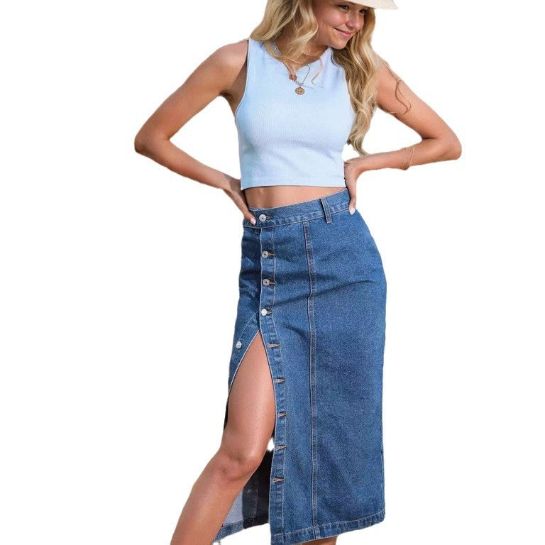 Women's Stretch Denim Button Skirt