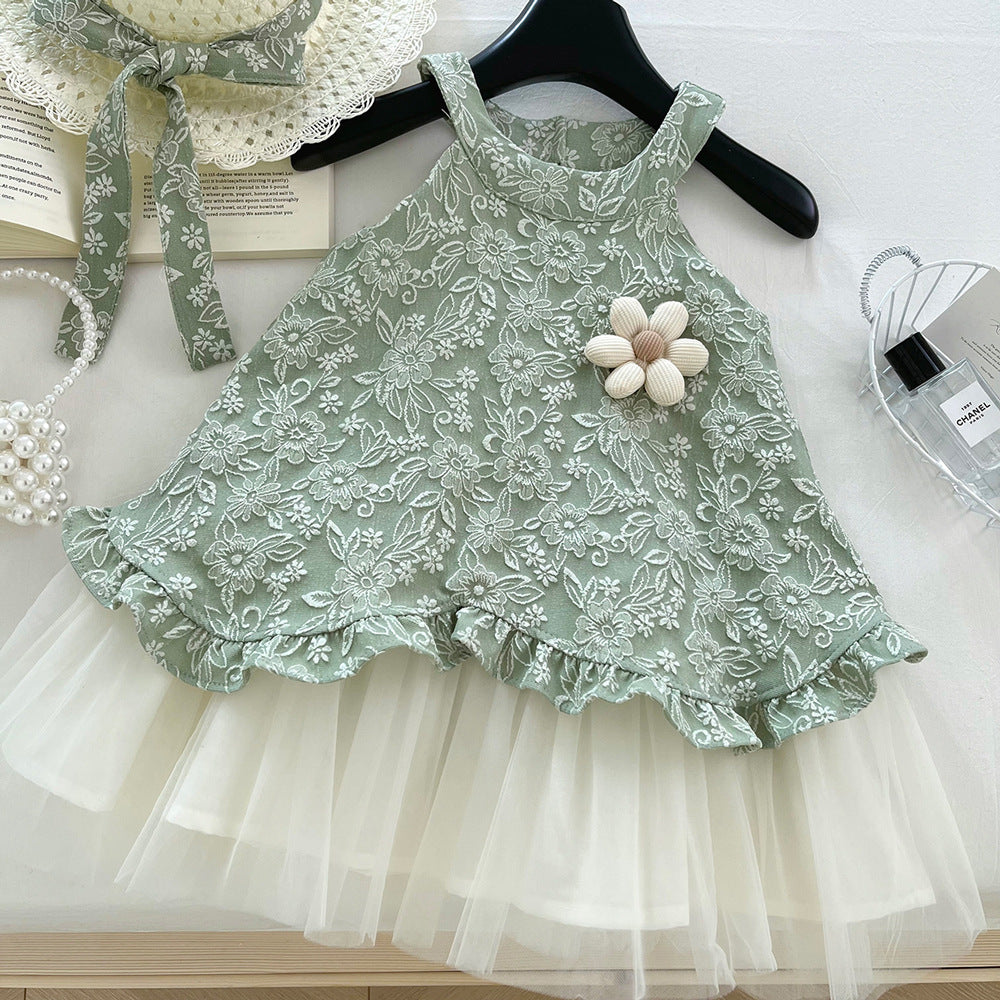 Girls' Sleeveless Mesh Princess Dress with Hat