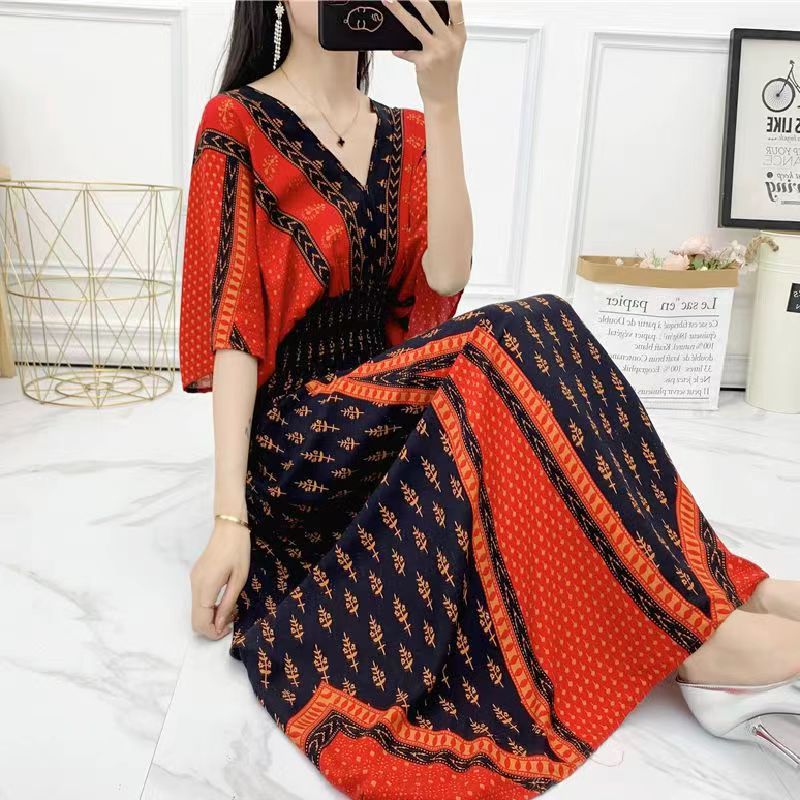V-neck beach vacation dress