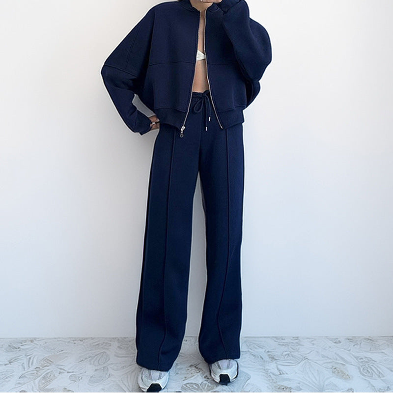 Women's Casual Zipper Jacket and Trousers Set