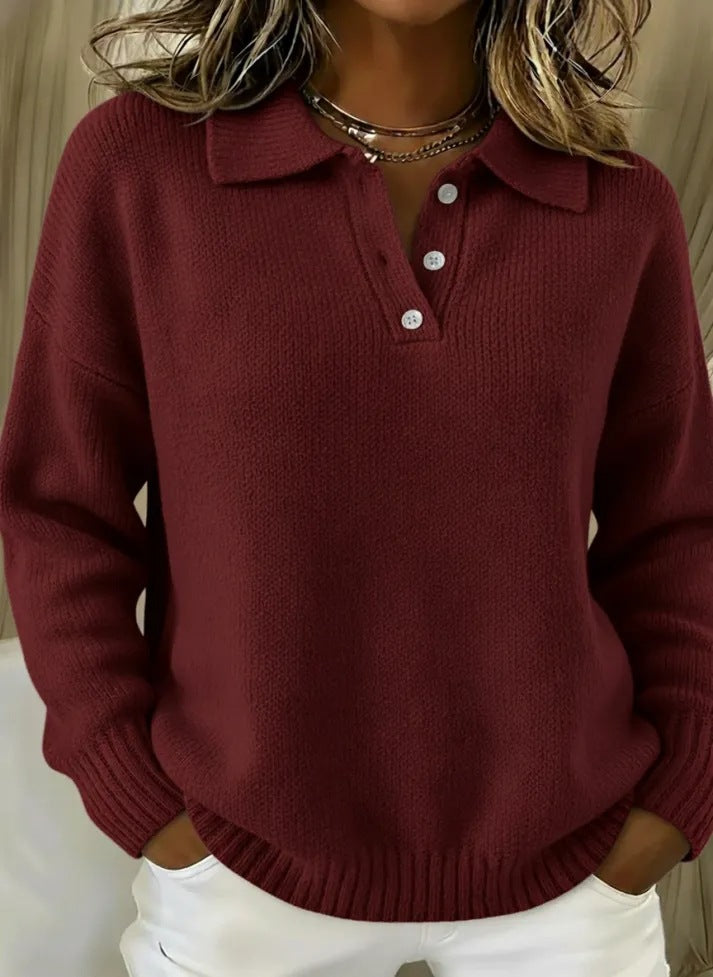 Fall/Winter Loose and Lazy Style Polo Shirt with Long Sleeves