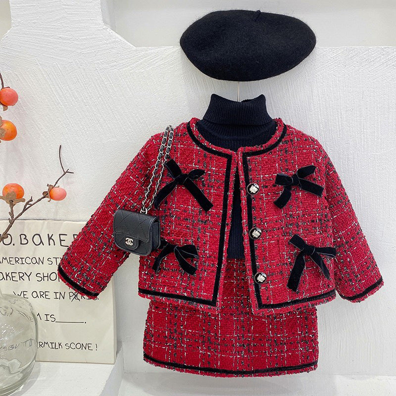 Red Jacket and Skirt Set for Girls
