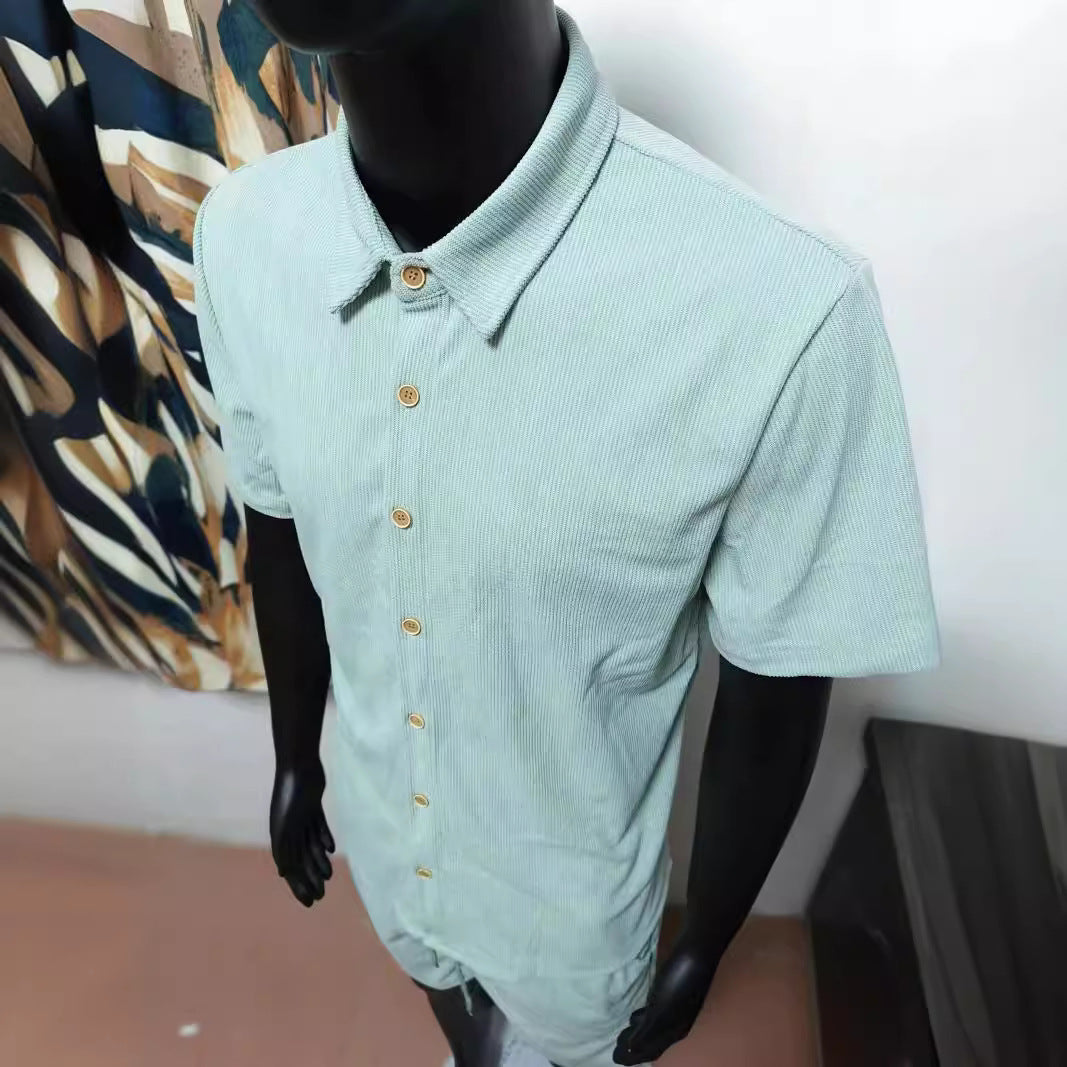 Men's Corduroy Short Sleeve Shirt and Shorts Set