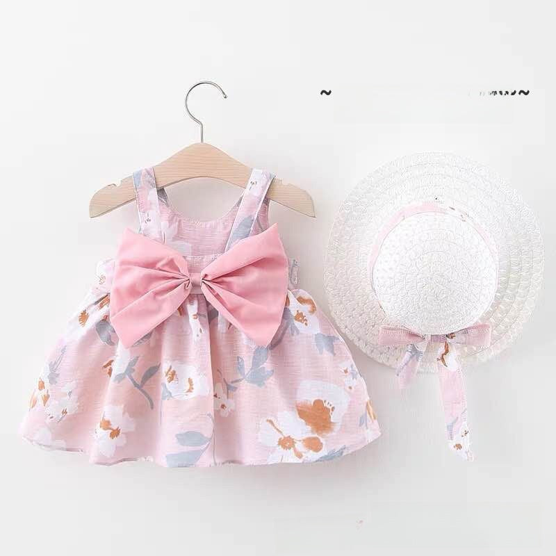 Girls' Floral Summer Dress with Hat