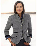 Button color-block woolen coat