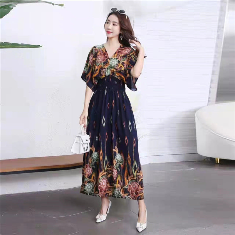 V-neck beach vacation dress