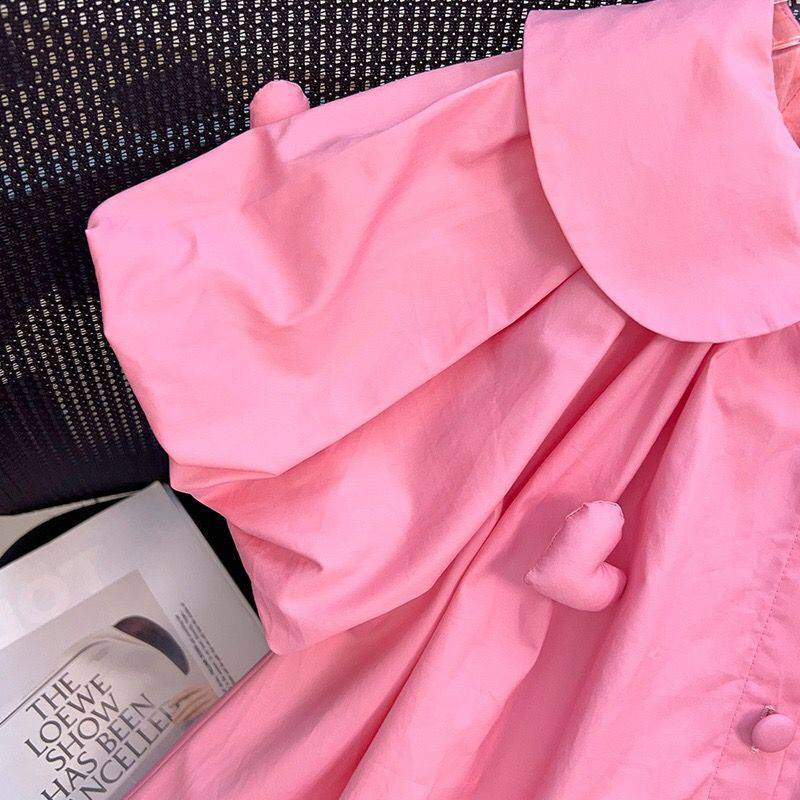 Girls' Heart Collar Puff Sleeve Shirt Dress