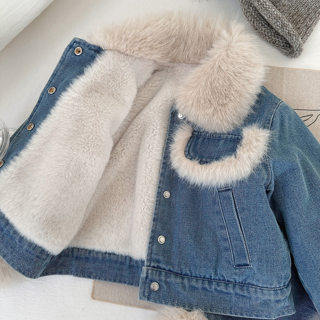 Girls' Winter Denim Jacket and Skirt